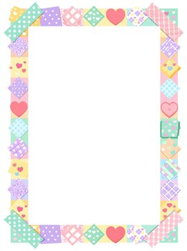 Charming Pastel Quilted Border with Hearts and Polka Dots for Scrapbooking or Cards