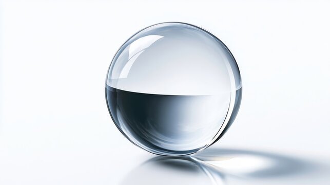 Polished glass ball paperweight on pure white background