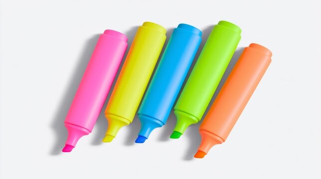 Five-color highlighters fan layout on white background