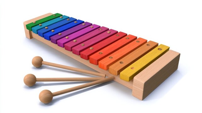 Bright colored xylophone displayed on white studio surface
