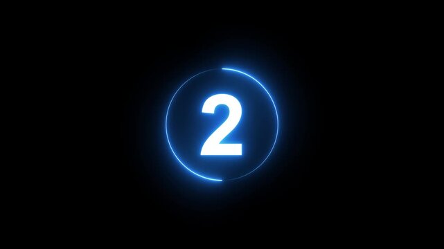Glowing Neon 5 to 0 Second Countdown Timer Animation on Black Background, Digital Countdown Clock Motion Graphics 4K