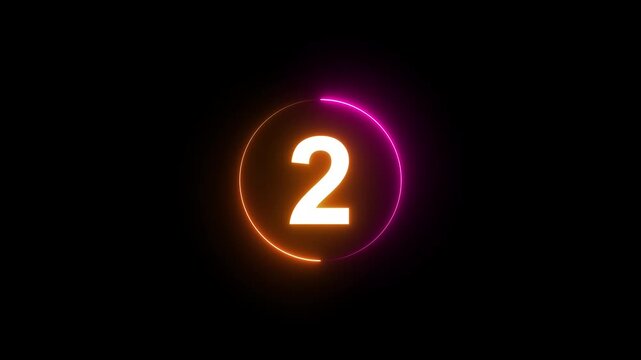 Glowing Neon 5 to 0 Second Countdown Timer Animation on Black Background, Digital Countdown Clock Motion Graphics 4K