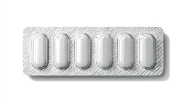 Pharmaceutical blister strip displayed on white studio surface