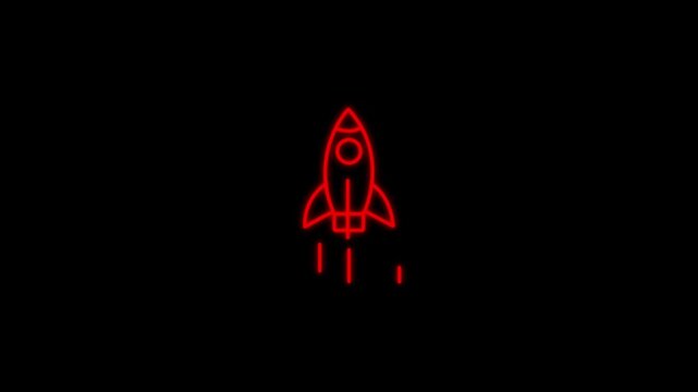 Rocket flying on sky line icon animation. simple rocket flying concept animation Rocket line animation on white transparent background. Space rocket liner icon. Rocket