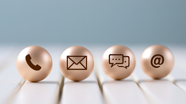 Contact us symbols on spherical beads show communication methods for business, customer service, and support