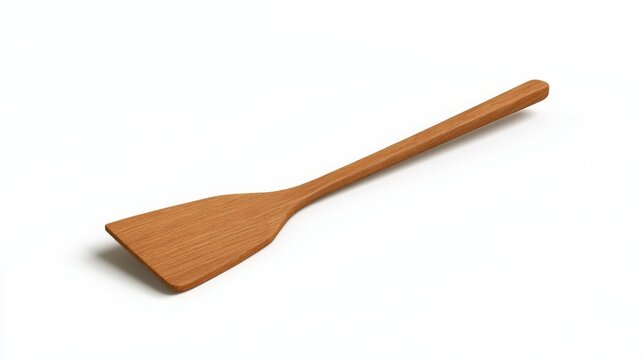 Simple wooden kitchen spatula displayed on white background