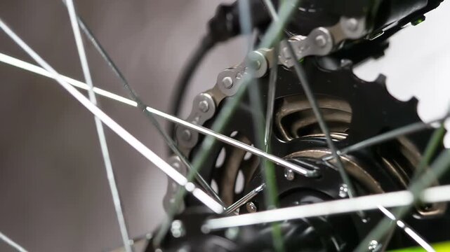 Bicycle Preparation for the Season. The bicycle chain rotates the gears. The mechanism rotates the wheel