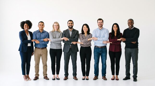 Diverse group of professionals holding hands in unity and collaboration