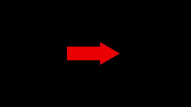 Arrow animated pointing  direction on black background. Abstract glowing direction arrow icon animation with alpha channel