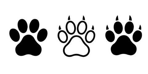 Paw Print Icon Set, Dog and Cat Footprint Symbols, Black and Outline Vector © Artistianminds