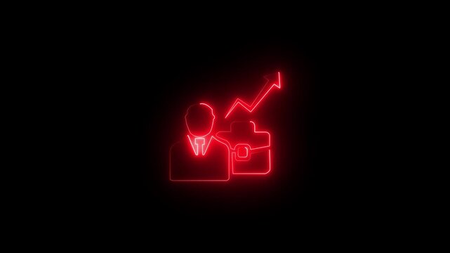 Neon Way to success and growing. Businessman icon. Benefits for Employees. A professional business logo combining a briefcase.4k video