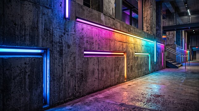 modern concrete wall with colorful led lighting