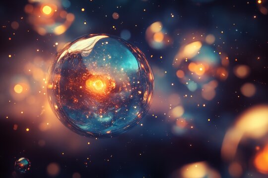 Abstract cosmic sphere with glowing particles in space
