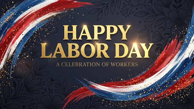 Happy Labor Day Gold Typography Animation with Patriotic Paint Strokes