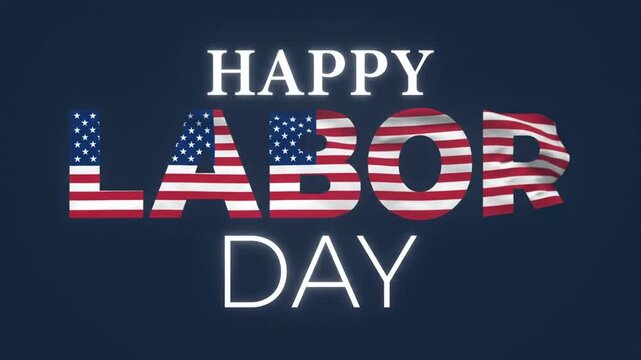 Happy Labor Day text animation with waving patriotic national flag texture