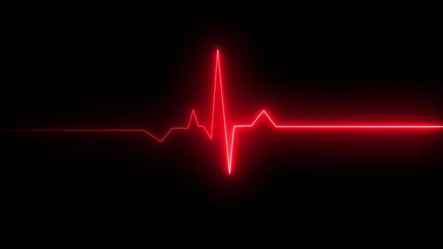 Neon electrocardiogram line on black background with flatline heart rate pulse.ECG monitor beating heart with a neon electrocardiogram overlay, featuring dynamic HUD elements.Abstract neon heartbeat