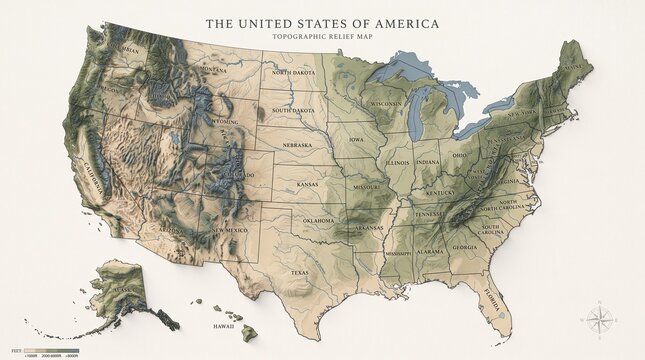 Detailed vintage-style illustration map of the United States showing regional forest coverage