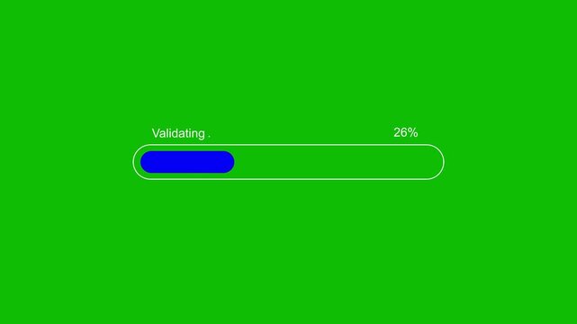 Animated progress bar displaying data validation status and completion percentage on a minimal interface. Ideal for data verification, quality control, software workflows, system checks, and technolog