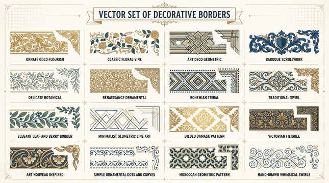 Set of decorative vintage borders and corner frames