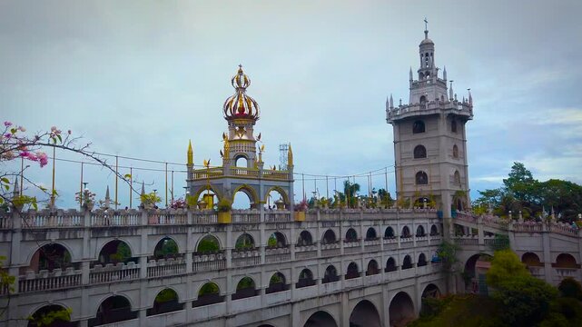 Simala Shrine - Passage Balcony Tower and Gates - Catholic Church and Monastery of Holy Eucharist in Sibonga Village - Cebu City Region - Philippines Landmarks - Cloudy Day - LS Angle 4K UHD