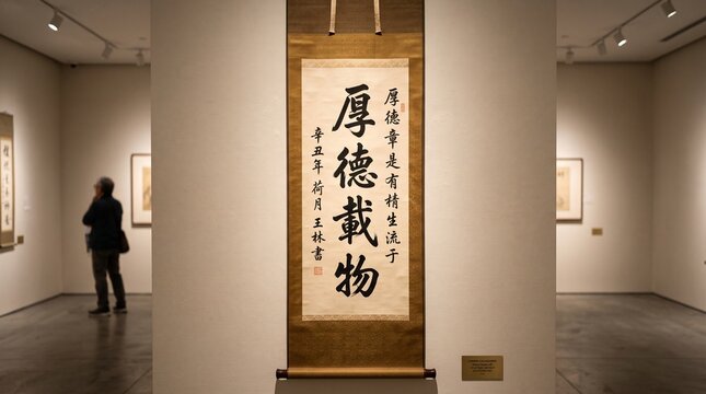 Traditional Chinese Calligraphy Scroll Displayed in Art Gallery
