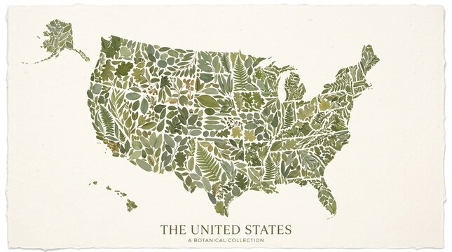 United States map with state borders in green tones