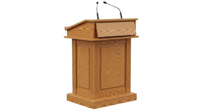 Wooden podium with microphones isolated on transparent background