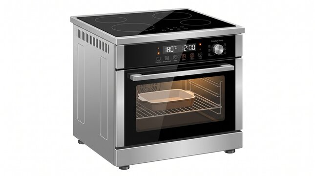 Modern stainless steel electric oven with induction cooktop