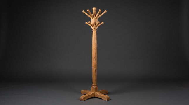 Wooden coat rack stand on dark background