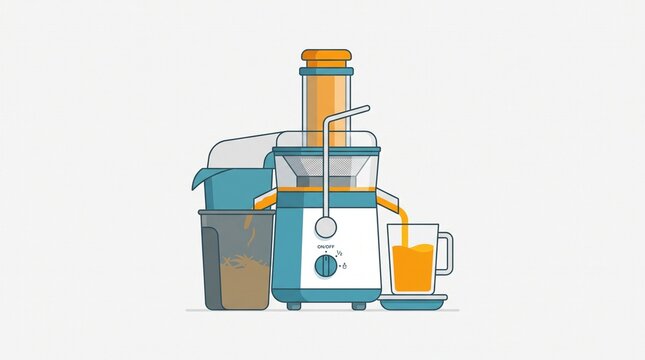 Electric juicer making fresh orange juice flat illustration