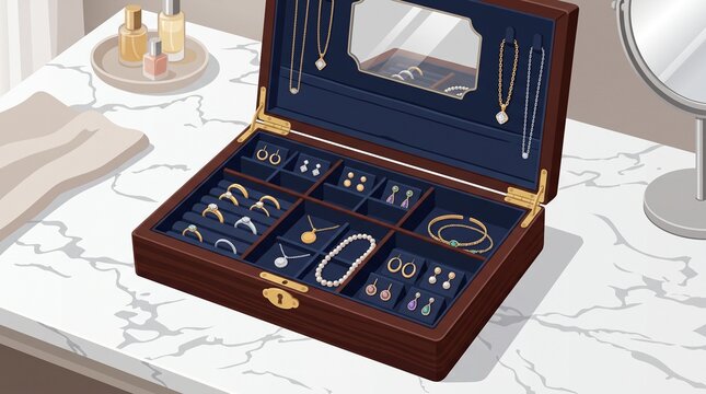 Luxury Jewelry Box with Assorted Gold and Silver Accessories