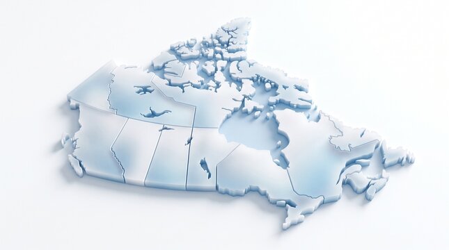 Minimalist 3D map illustration of Canada with subtle watercolor texture for modern branding
