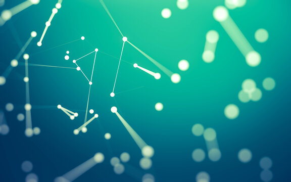 Abstract background. Molecules technology with polygonal shapes, connecting dots and lines. Connection structure. Big data visualization.