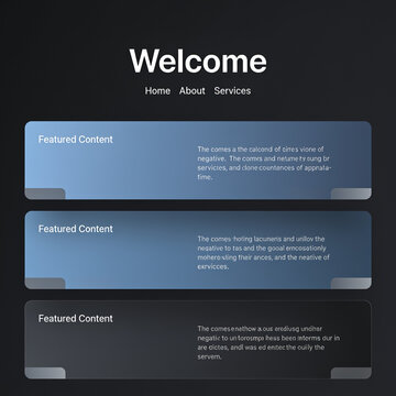 Modern dark website template with blue content boxes on black background