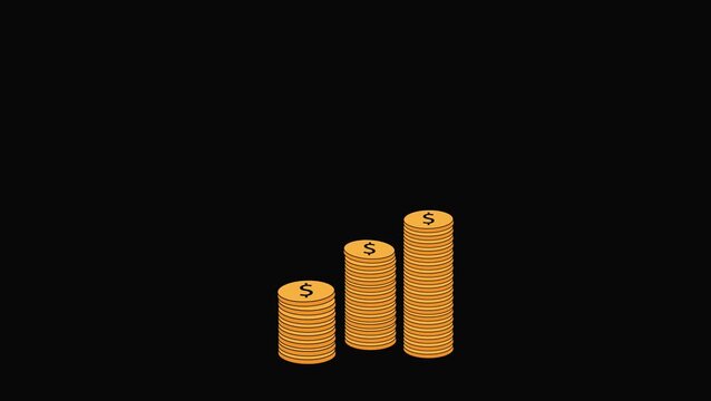 Gold coins stacking animation business finance prosperity money 4k motion graphics. Gold coins animation stacking money finance business investment 4k ultra hd motion.