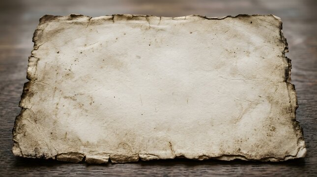 Vintage aged paper sheet with burnt edges resting on rustic wooden texture background parchment document historical manuscript