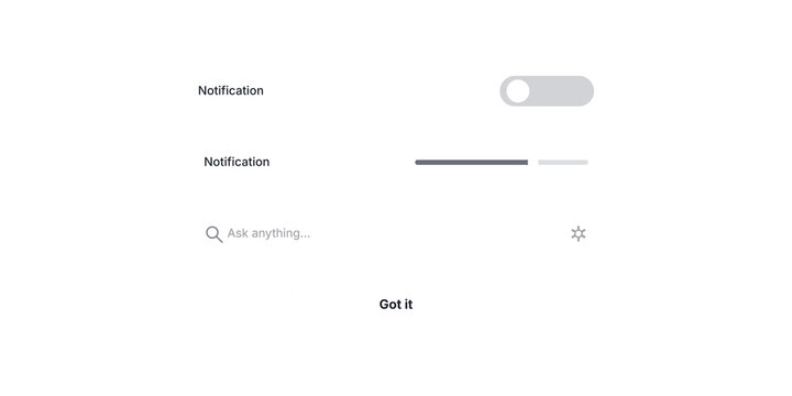 Minimalist user interface elements, clean notification toggle and search bar, modern mobile app settings mockup on white background