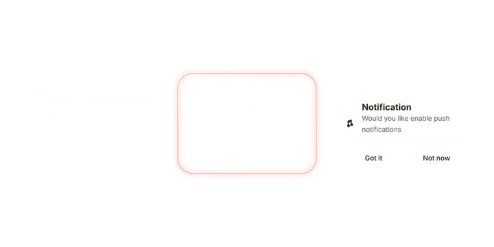 Minimalist push notification interface, digital alert popup on white background, clean user interface design for web and mobile apps
