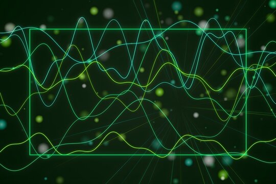Abstract glowing green circuit lines and dots on dark background