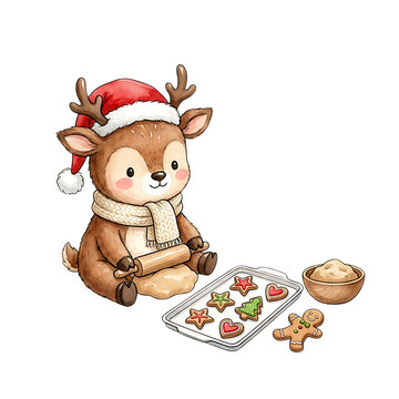 Festive Christmas Reindeer Clipart Collection with Santa Hats, Gifts, Wreaths, Cookies and Holiday Decorations
