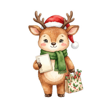 Festive Christmas Reindeer Clipart Collection with Santa Hats, Gifts, Wreaths, Cookies and Holiday Decorations