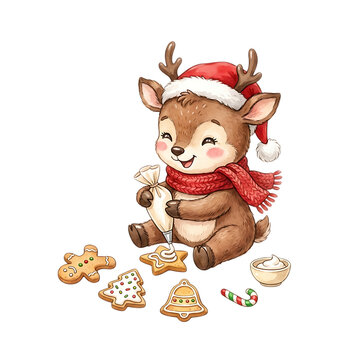 Festive Christmas Reindeer Clipart Collection with Santa Hats, Gifts, Wreaths, Cookies and Holiday Decorations
