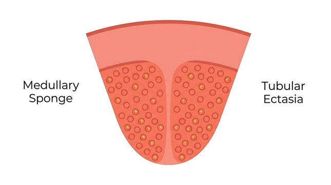 Medullary sponge kidney with tubular ectasia medical illustration diagram, medullary