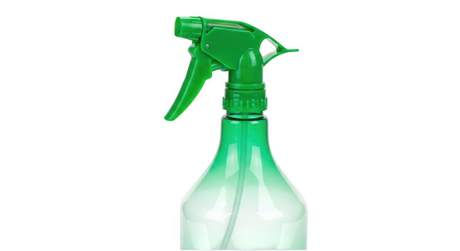 Green plastic spray bottle object isolated on transparent background