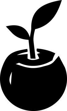 Sprouting coconut silhouette icon for World Coconut Day featuring clean bold minimalist black lines on white background