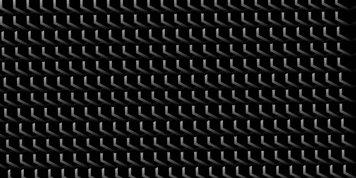 Dark Metallic Carbon Fiber Vector Background with 3D Seamless Geometric Chevron Pattern, Black Modern Monochromatic Texture for Automotive and Sport Design