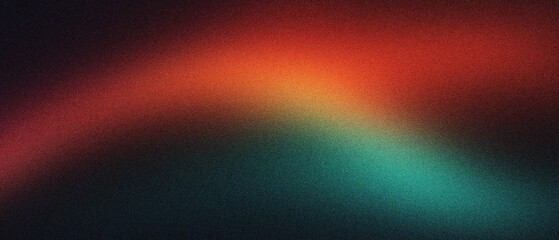 Obraz na płótnie Canvas Abstract grainy gradient background with red and teal light leaks. Retro film aesthetic texture for cinematic overlays. Vibrant blurry light streak on dark backdrop for creative web design.