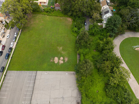 Aerial view developing vacant urban lot in Mt Vernon, New York