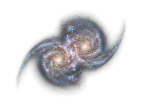 Interacting spiral galaxies colliding in deep space with cosmic dust and star formation
