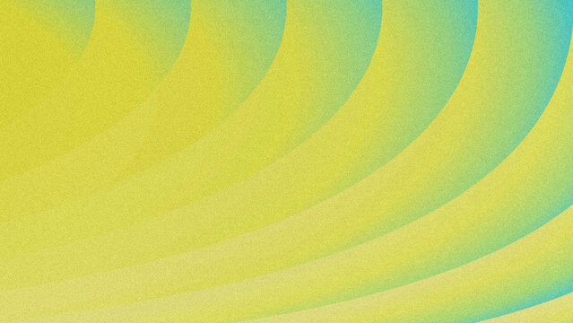 Textured grainy noise abstract background. Smooth curved arc forms in a soft yellow, lime green, and teal gradient. Retro grain texture, large copy space.
